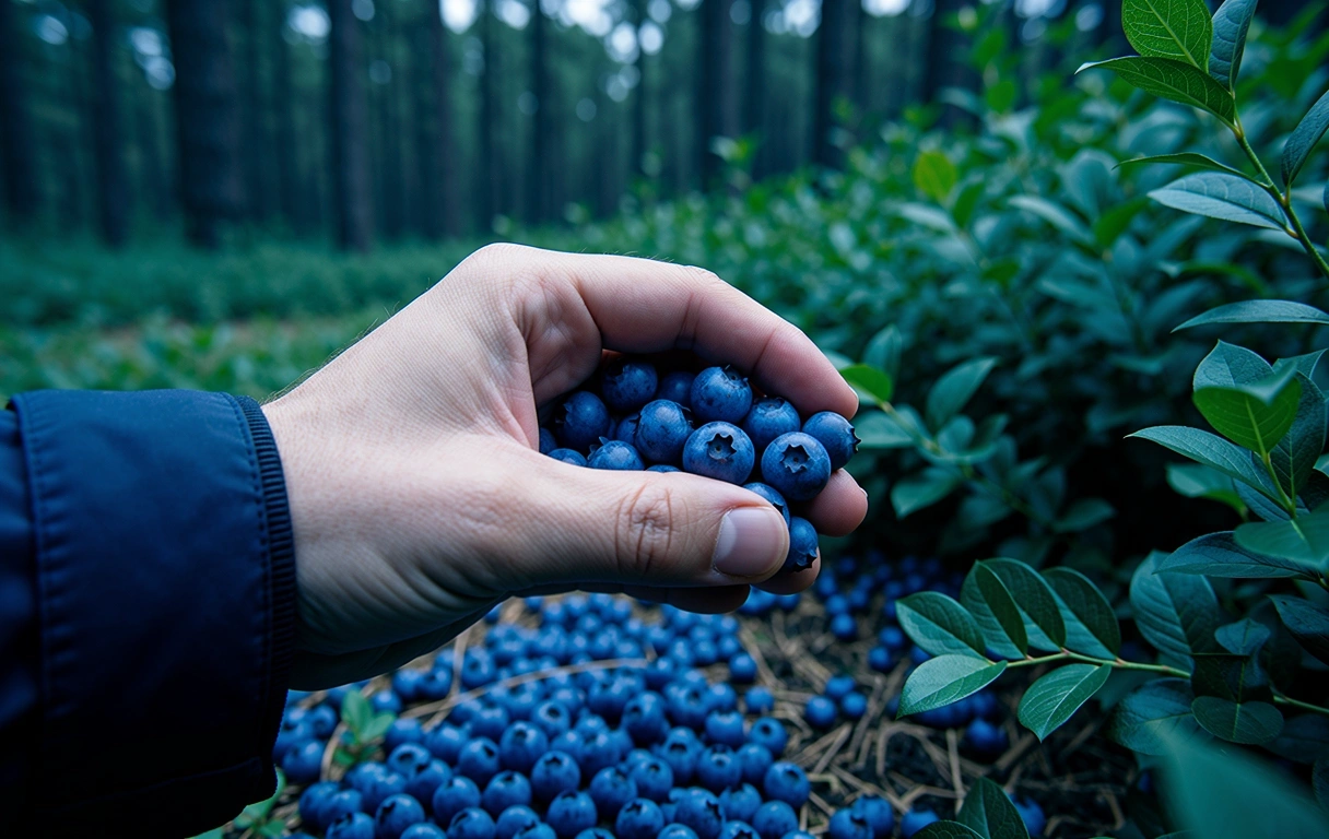 Récolte de myrtilles sauvages